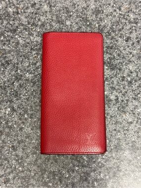 Auth Louis Vuitton Red Taurillon Leather Long Bifold Brazza Wallet Men’s/Unisex